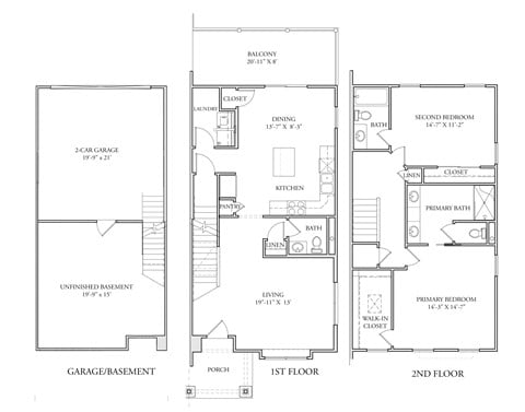 Floor plan for 2 beds, 2.5 baths, 1518 sqft